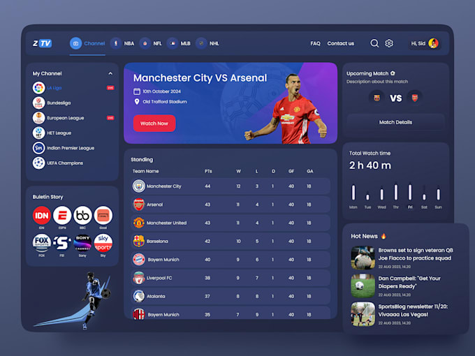 Gig Preview - Design football dashboard, coaching dashboard, sports live scores, football game