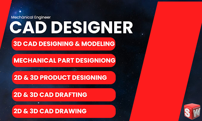 Gig Preview - Do 2d, 3d mechanical cad part design, modeling, drawing, solid edge, solidworks