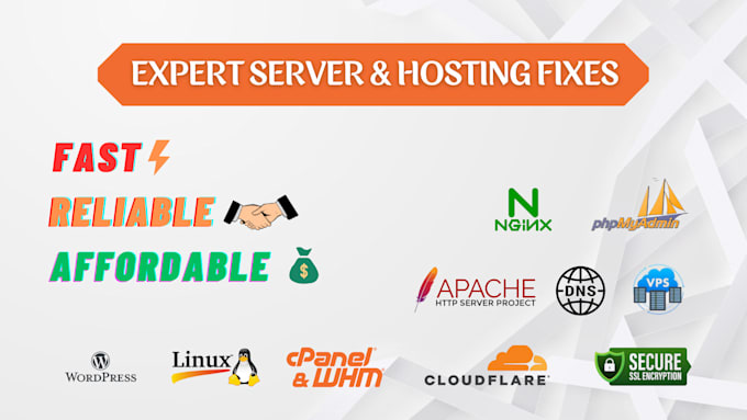 Gig Preview - Fix server, linux, hosting, whm, cpanel, ssl, vps, cloudflare, wordpress issues