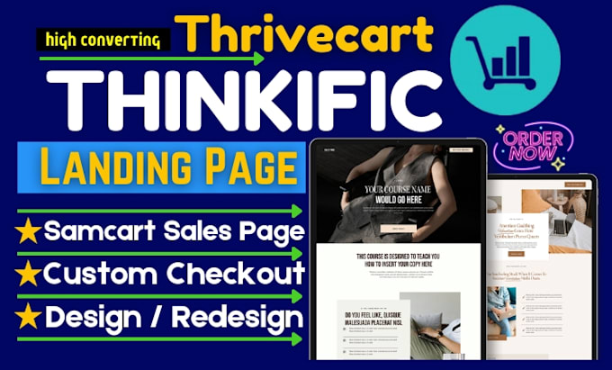 Gig Preview - Thrivecart checkout samcart sales page thinkific online course landing page