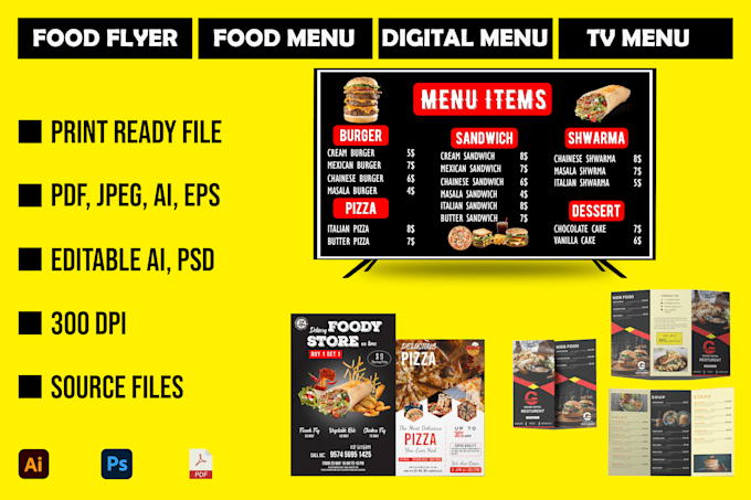 Gig Preview - Design digital menu board tv menu food flyer restaurant menu food menu card