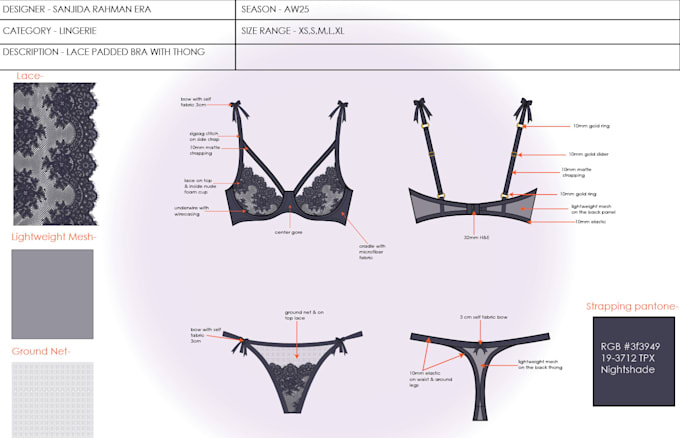 Gig Preview - Design lingerie, swim wear, lounge wear, sleep wear, advanced techpack, print