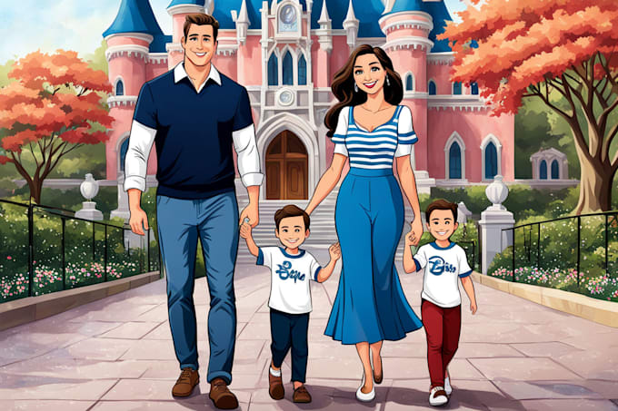 Bestseller - create custom disney style family and couple cartoon portrait