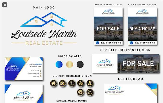 Gig Preview - Design real estate business brand identity, brand kit minimalist logo brand styl