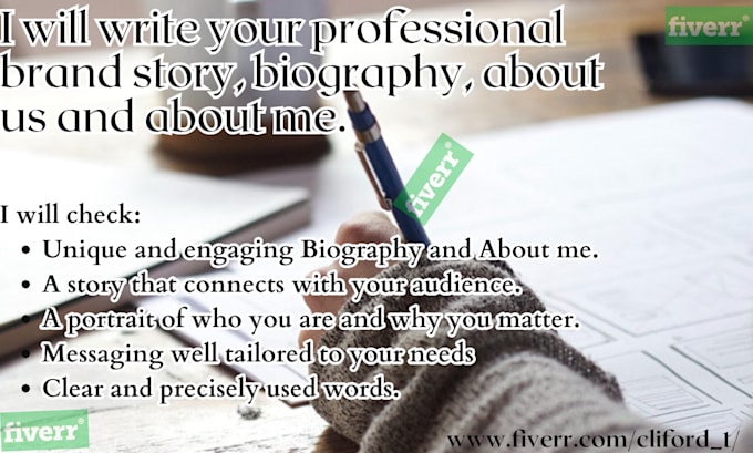 Gig Preview - Write your professional brand story, biography, bio, about us or about me