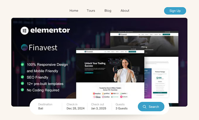 Gig Preview - Design a responsive wordpress website with elementor pro wordpress elementor