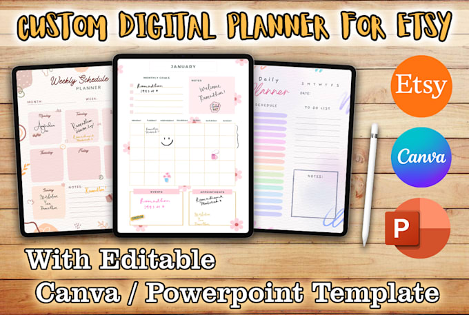 Gig Preview - Design hyperlinked custom digital planner for etsy