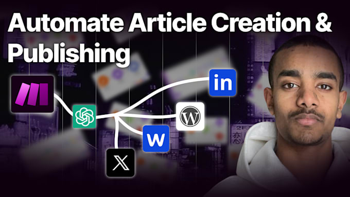 Gig Preview - Automate article creation and publishing on wordpress webflow linkedin with make