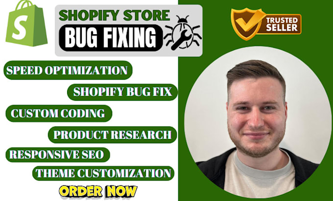 Gig Preview - Do shopify custom coding bug fixing, troubleshooting, speed optimize design, SEO