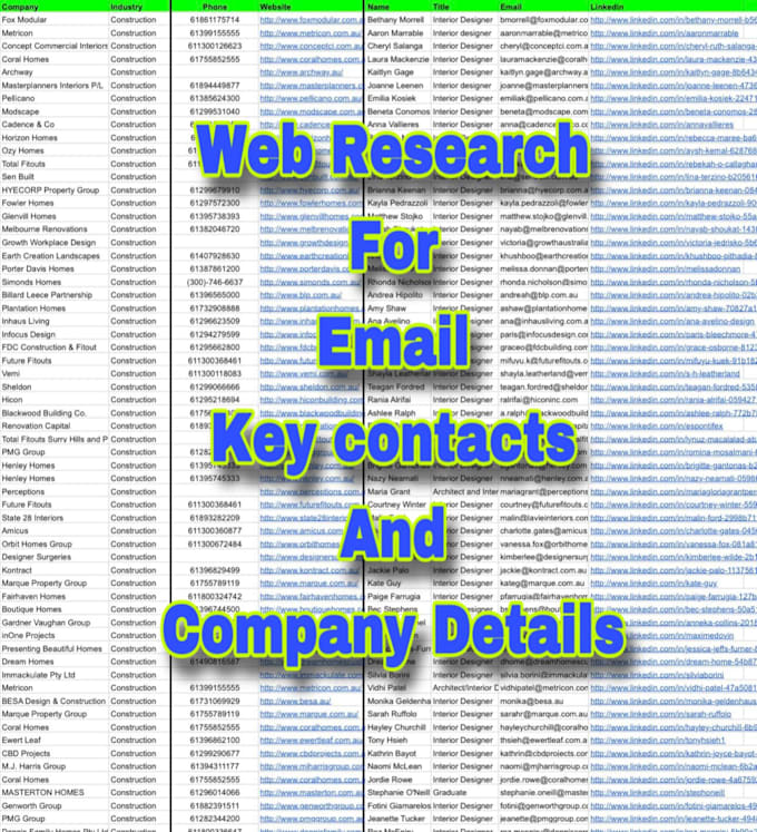 Gig Preview - Do web research for email, key contacts and company details