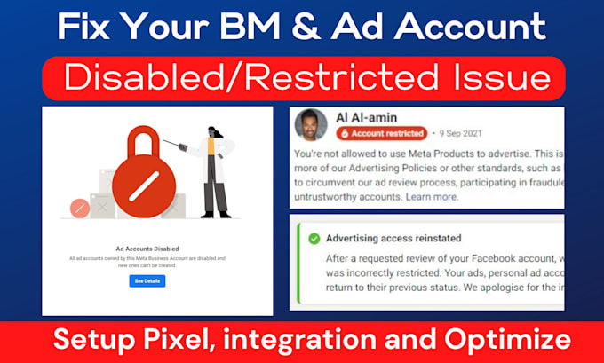 Gig Preview - Fix disable or restriction issue of fb ad account and business manager