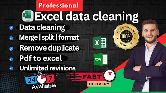 Bestseller - do excel data cleaning, formatting, merge, split, remove duplicate, data cleanup