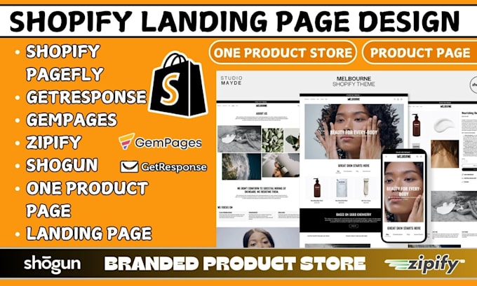 Gig Preview - Create shopify pagefly landing page, gempages, getresponse, shogun, landing page