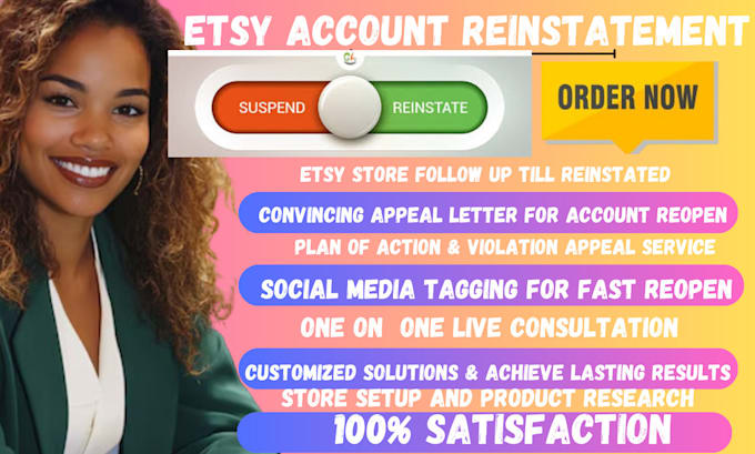 Gig Preview - Etsy reopen, etsy reinstatement poa appeal unlock suspended etsy live chat