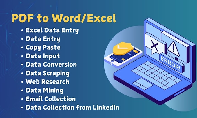 Bestseller - convert PDF to excel, data entry, data scraping, sourcing and collection