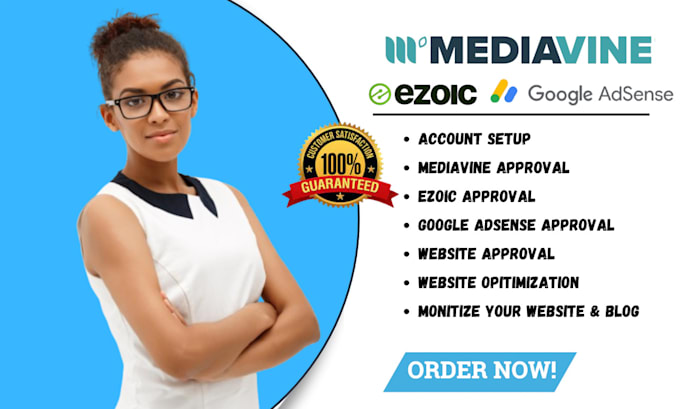 Gig Preview - Do ezoic approval mediavine google adsense approval for your niche website