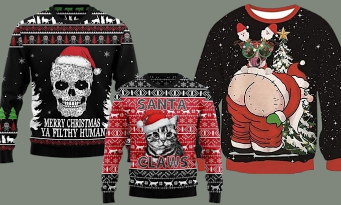 Gig Preview - Create unique ugly christmas halloween sweater tshirt hoodies card flyer design