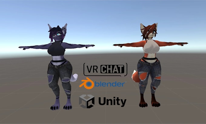 Gig Preview - Custom 3d furry avatar vrchat 3d rigged character design rigging 3dmodel vrc