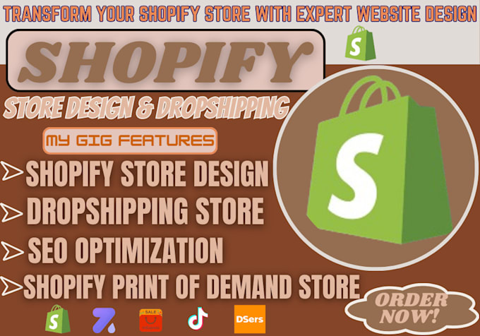 Gig Preview - Do shopify store design shopify dropshipping website shopify print on dem