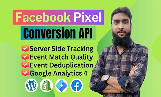 Gig Preview - Fix or setup facebook pixel conversion API with ga4 server side tracking by GTM