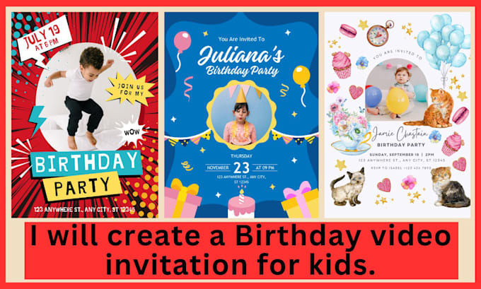 Gig Preview - Create a fun kids birthday video invitation with animations