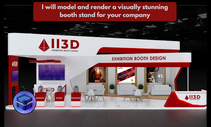 Gig Preview - Design 3d model for your exhibition booth, trade show, kioski with HQ render