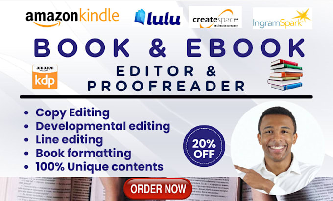 Gig Preview - Do developmental editing amazon kdp book proofreading novel line book formatting