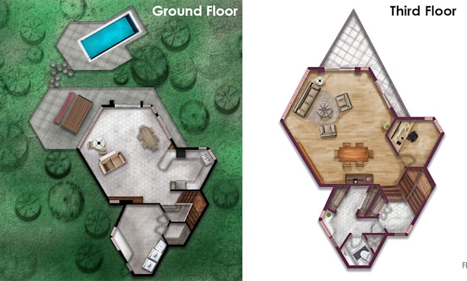 Gig Preview - Draw and render real state floor plan with texture furniture