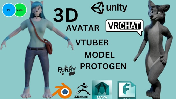 Gig Preview - Do custom vrchat avatar 3d model, furry outfits