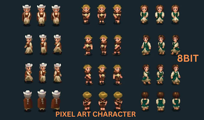 Bestseller - do pixel game art, pixel character, 8 bits, 16 bits pixel art, rpg sprite sheet