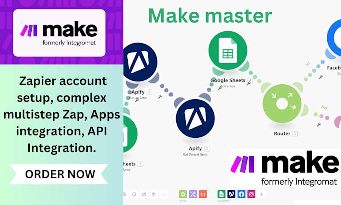 Gig Preview - Setup make com automation zapier integromat made com make integration
