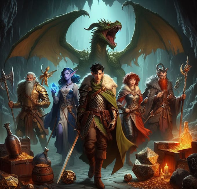 Bestseller - draw fantasy concept art, dnd character art or dnd party