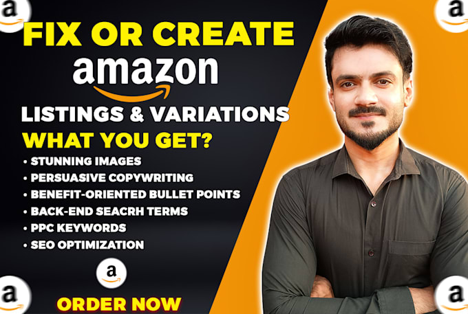 Gig Preview - Create SEO optimized amazon product listings with variations, fix amazon listing