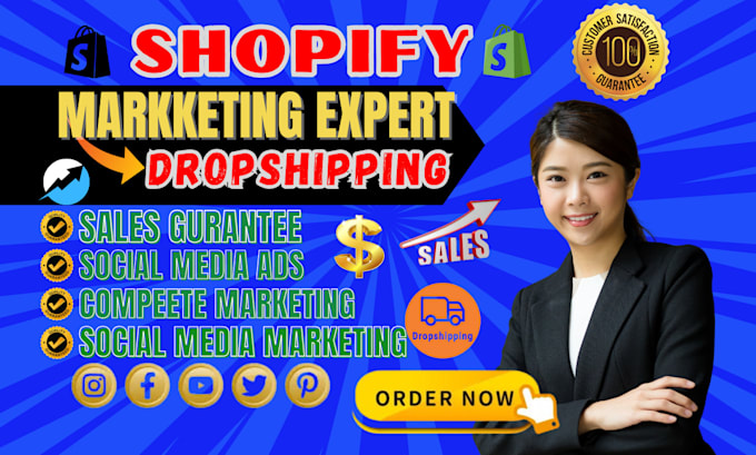 Gig Preview - Do sales guarantee shopify marketing, shopify dropshipping store marketing