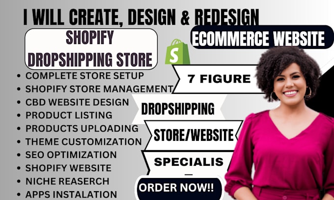 Gig Preview - Create branded shopify store, shopify dropshipping, shopify website design