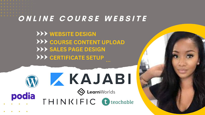 Gig Preview - Setup online course website on thinkific kajabi teachable learnworlds wordpress