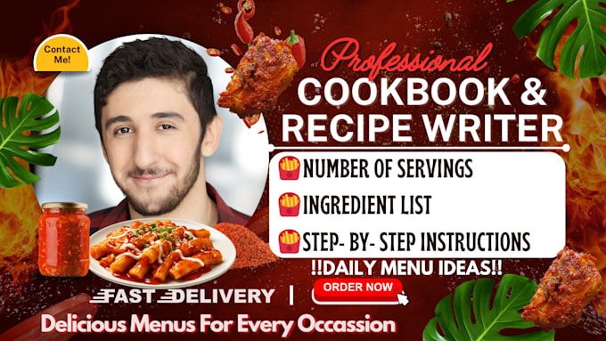 Gig Preview - Write your cookbook, recipe book, cookbook design, restaurant menu, food writing