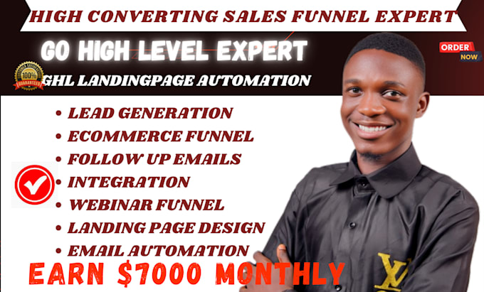 Gig Preview - Build sales funnel in gohighlevel, gohighlevel landing page or ghl automation