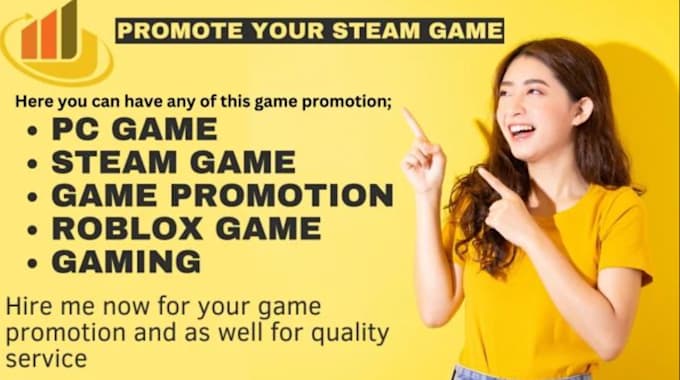 Gig Preview - Promote your  steam game,  roblox game, online PC game, video game promotion