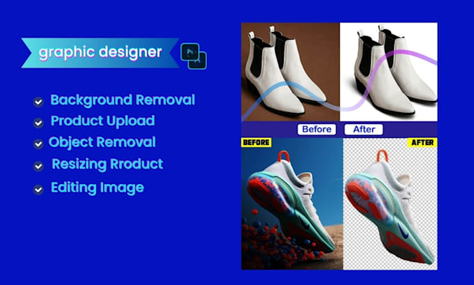 Gig Preview - Product upload or background removal, object removal, resizing, editing image