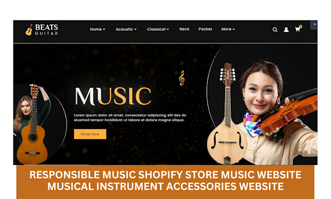 Gig Preview - Design music shopify store music website musical instrument accessories website