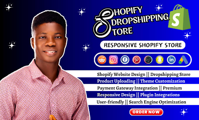 Gig Preview - Build shopify dropshipping store, shopify store, or shopify website design