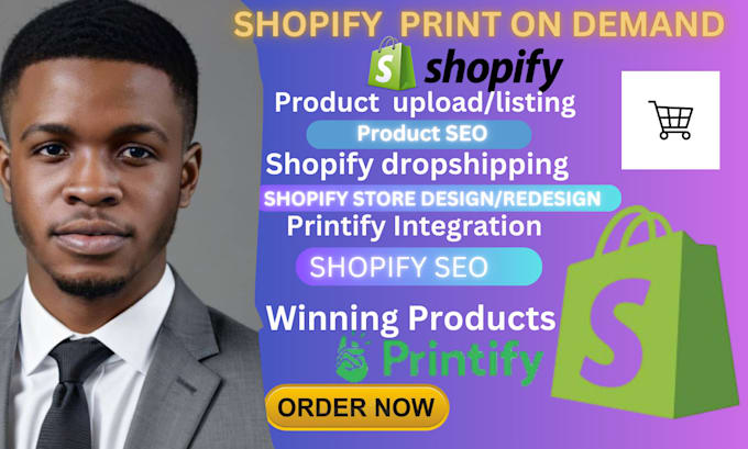 Gig Preview - Setup premium shopify print on demand shopify SEO print on demand dropshipping