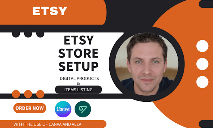 Gig Preview - Help you setup etsy store with the use of vela and canva