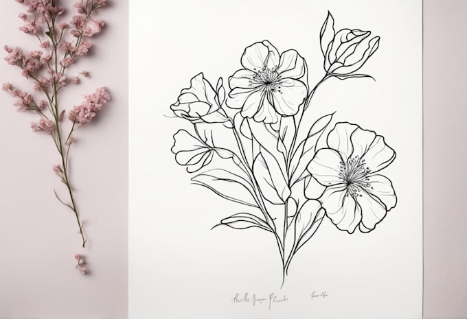 Gig Preview - Create custom birth flower one line art tattoo illustration