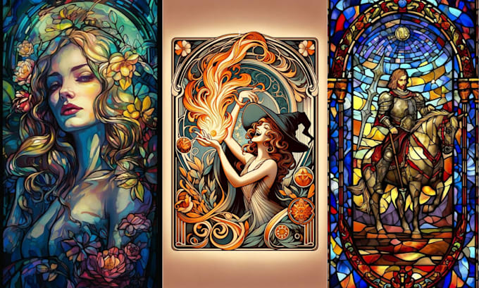 Bestseller - draw classic line art or colored art for stained glass art character or image