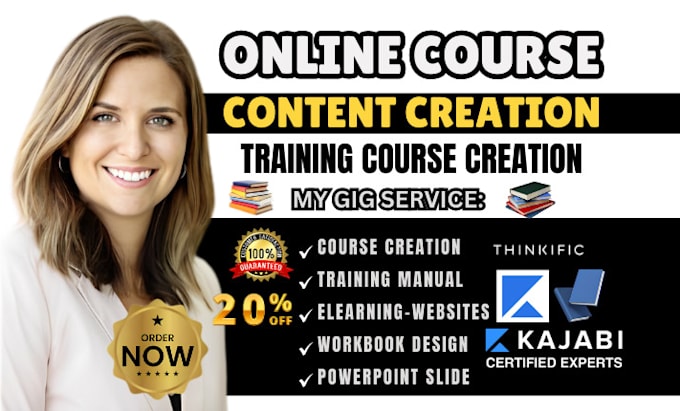 Gig Preview - Develop online course content creation training manual course upload workbook