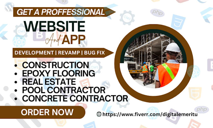 Gig Preview - Create construction website epoxy real estate pool concrete contractor website