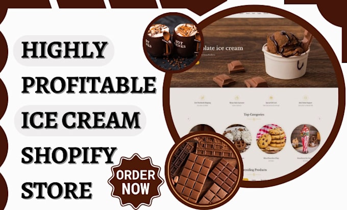 Gig Preview - Design ice cream shopify chocolate cookies store dessert ice cream website