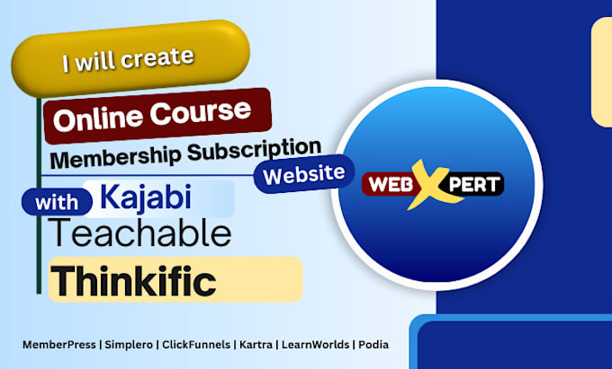 Gig Preview - Do online course elearning membership website in teachable thinkific kajabi